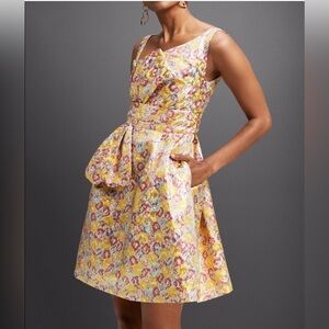 Zac Posen for Target Metallic Floral Peplum Dress Size 1 Yellow Pink Pattern